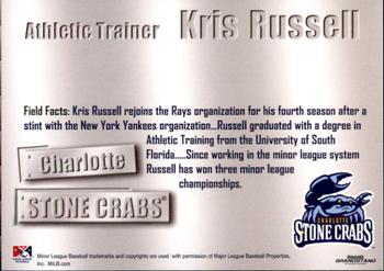 2011 Grandstand Charlotte Stone Crabs #18 Kris Russell Back