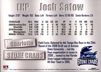 2011 Grandstand Charlotte Stone Crabs #19 Josh Satow Back