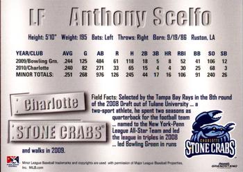 2011 Grandstand Charlotte Stone Crabs #20 Anthony Scelfo Back