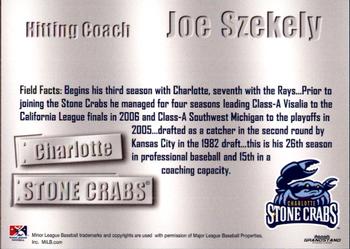 2011 Grandstand Charlotte Stone Crabs #24 Joe Szekely Back