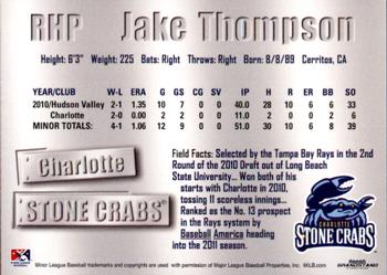 2011 Grandstand Charlotte Stone Crabs #26 Jake Thompson Back