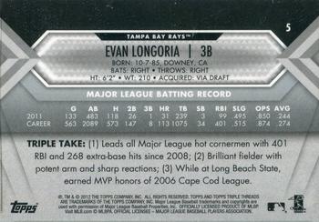 2012 Topps Triple Threads #5 Evan Longoria Back