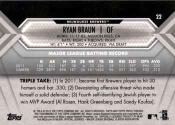2012 Topps Triple Threads #22 Ryan Braun Back