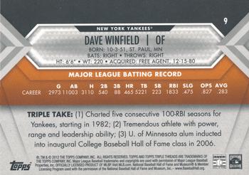 2012 Topps Triple Threads - Amber #9 Dave Winfield Back