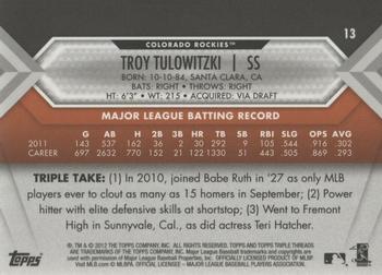 2012 Topps Triple Threads - Amber #13 Troy Tulowitzki Back