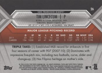 2012 Topps Triple Threads - Amber #26 Tim Lincecum Back