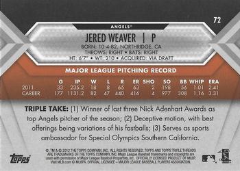 2012 Topps Triple Threads - Amber #72 Jered Weaver Back