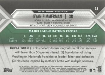 2012 Topps Triple Threads - Emerald #33 Ryan Zimmerman Back