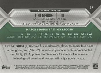 2012 Topps Triple Threads - Emerald #37 Lou Gehrig Back