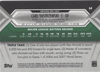 2012 Topps Triple Threads - Emerald #64 Carl Yastrzemski Back