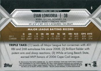 2012 Topps Triple Threads - Gold #5 Evan Longoria Back