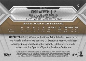 2012 Topps Triple Threads - Gold #72 Jered Weaver Back