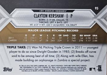 2012 Topps Triple Threads - Gold #95 Clayton Kershaw Back