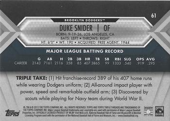 2012 Topps Triple Threads - Onyx #61 Duke Snider Back