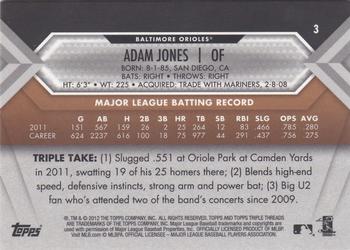 2012 Topps Triple Threads - Sepia #3 Adam Jones Back