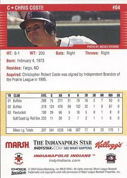 2004 Choice Indianapolis Indians #04 Chris Coste Back