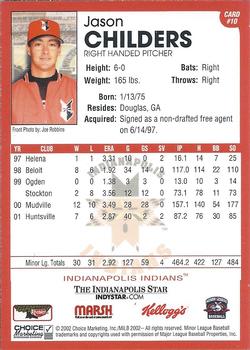2002 Choice Indianapolis Indians #10 Jason Childers Back