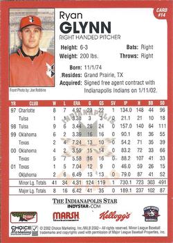 2002 Choice Indianapolis Indians #14 Ryan Glynn Back