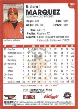 2002 Choice Indianapolis Indians #21 Robert Marquez Back