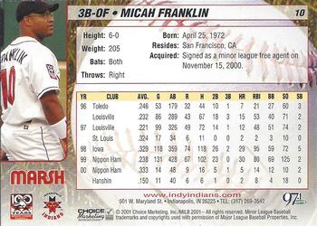 2001 Choice Indianapolis Indians #10 Micah Franklin Back