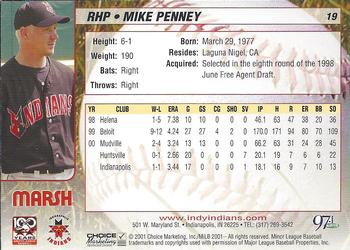 2001 Choice Indianapolis Indians #19 Mike Penney Back