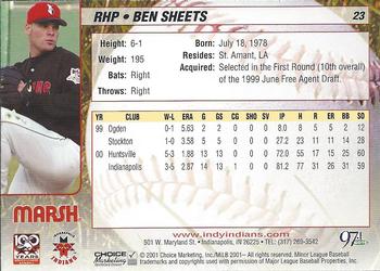 2001 Choice Indianapolis Indians #23 Ben Sheets Back