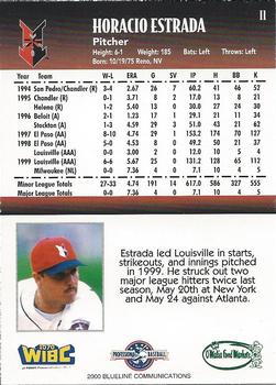 2000 Blueline Q-Cards Indianapolis Indians #11 Horacio Estrada Back