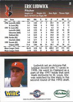 2000 Blueline Q-Cards Indianapolis Indians #21 Eric Ludwick Back