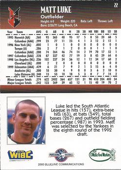 2000 Blueline Q-Cards Indianapolis Indians #22 Matt Luke Back