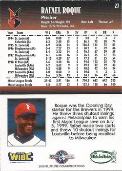 2000 Blueline Q-Cards Indianapolis Indians #27 Rafael Roque Back
