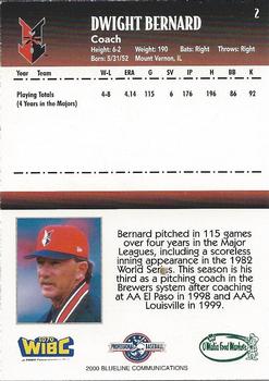 2000 Blueline Q-Cards Indianapolis Indians #2 Dwight Bernard Back