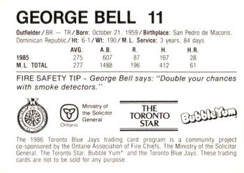 1986 Toronto Blue Jays Fire Safety #NNO George Bell Back