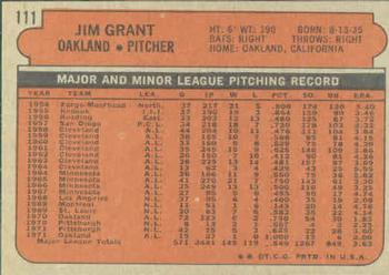 1972 Topps #111 Jim Grant Back