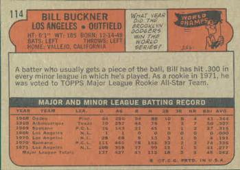 1972 Topps #114 Bill Buckner Back
