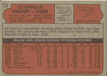 1972 Topps #121 Ed Sprague Back
