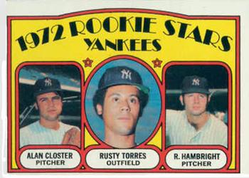 1972 Topps #124 Yankees 1972 Rookie Stars (Alan Closter / Rusty Torres / Roger Hambright) Front