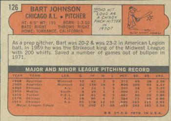 1972 Topps #126 Bart Johnson Back