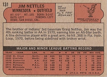 1972 Topps #131 Jim Nettles Back