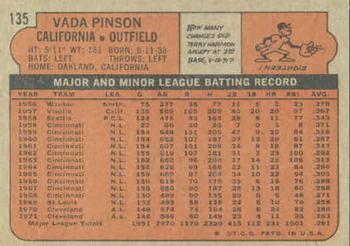 1972 Topps #135 Vada Pinson Back