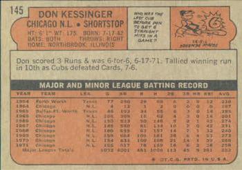 1972 Topps #145 Don Kessinger Back