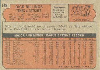 1972 Topps #148 Dick Billings Back