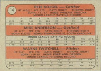 1972 Topps #14 Phillies 1972 Rookie Stars (Pete Koegel / Mike Anderson / Wayne Twitchell) Back