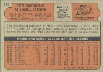 1972 Topps #154 Ted Simmons Back