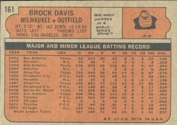 1972 Topps #161 Brock Davis Back