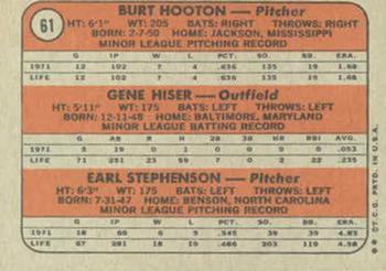 1972 Topps #61 Cubs 1972 Rookie Stars (Burt Hooton / Gene Hiser / Earl Stephenson) Back