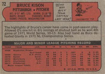 1972 Topps #72 Bruce Kison Back
