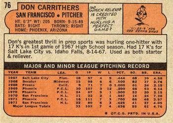 1972 Topps #76 Don Carrithers Back