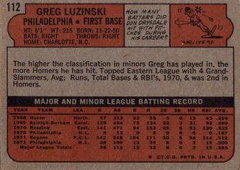 1972 Topps #112 Greg Luzinski Back