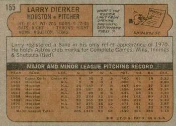 1972 Topps #155 Larry Dierker Back
