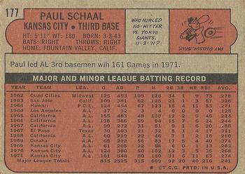 1972 Topps #177 Paul Schaal Back